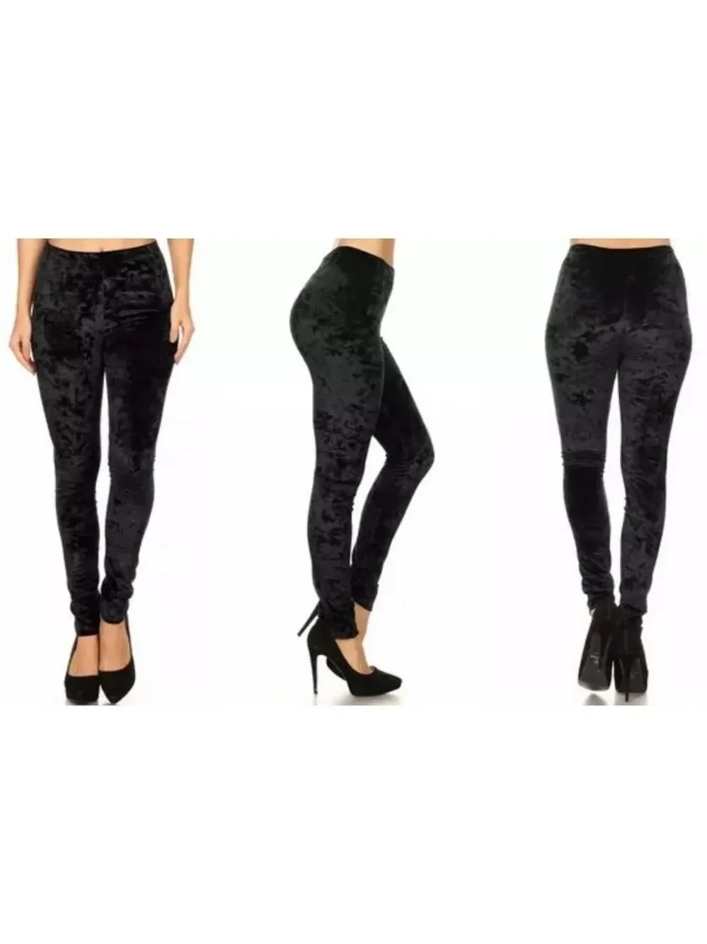 Crushed velvet black leggings lounge pants - Picture 5 of 5